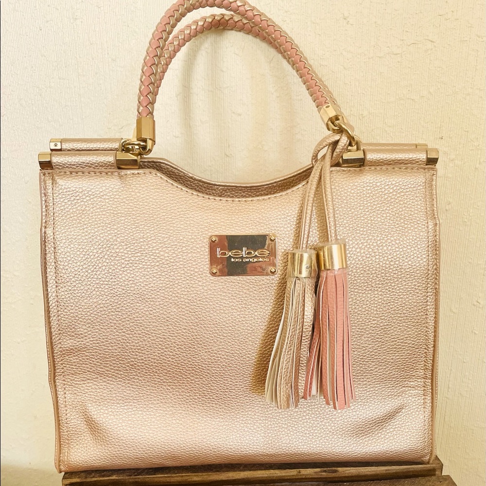 Bebe Natalie Satchel Rosegold Metallic